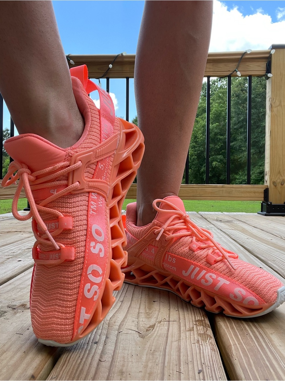 Neon Coral Athletic Sneakers with Sculpted Lattice Sole